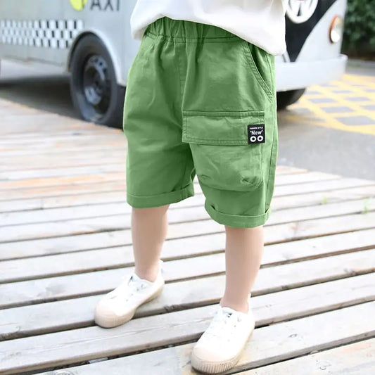 Solid Color Boy's Loose Cropped Cargo Trousers