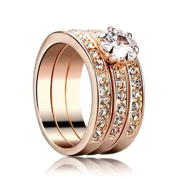 Three-Ring Zircon Crystal Inlaid Statement Ring