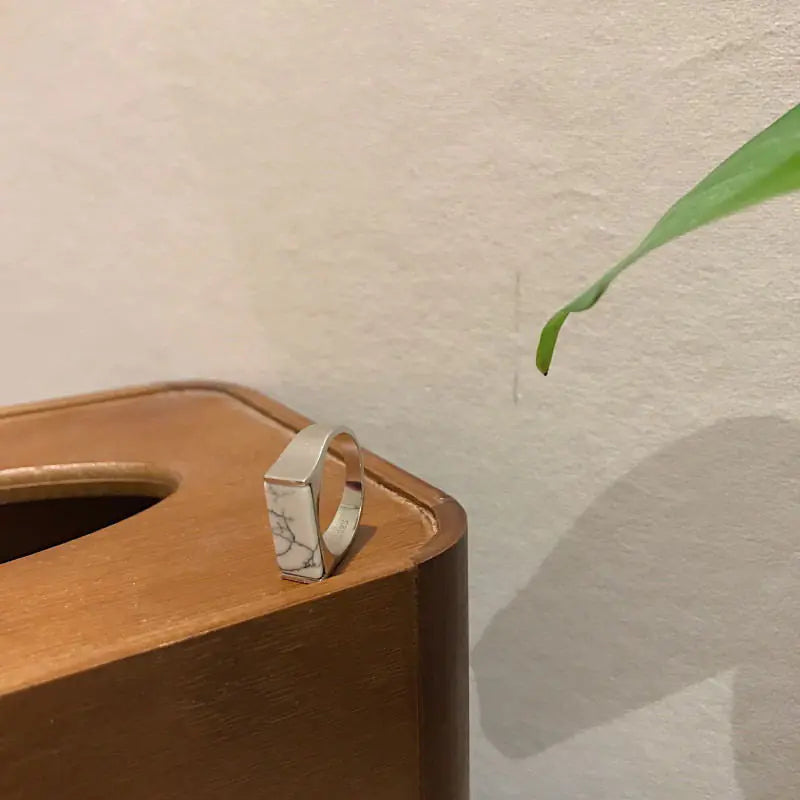 Black Onyx Ring, White Turquoise Ring, Unique Design