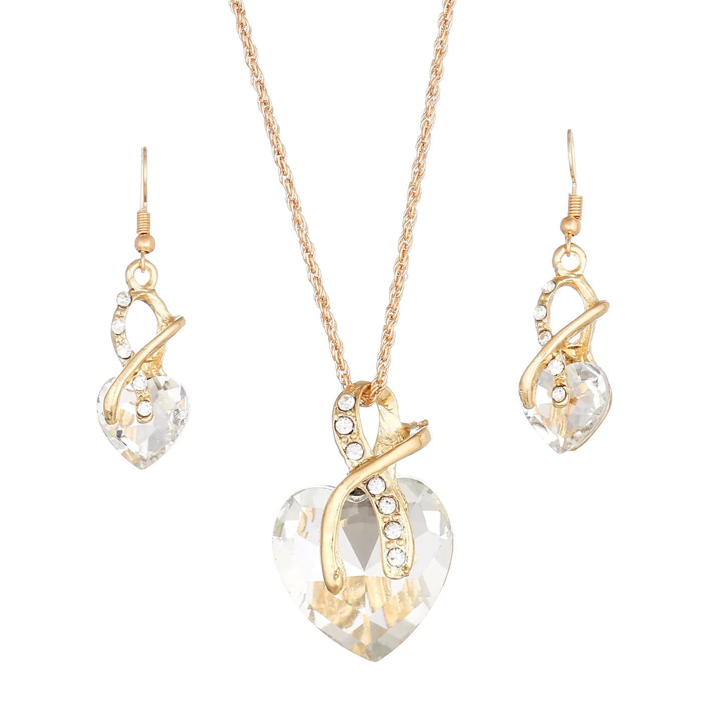 Austrian Crystal Heart Pendant Necklace Earring Set