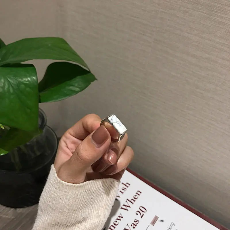 Black Onyx Ring, White Turquoise Ring, Unique Design