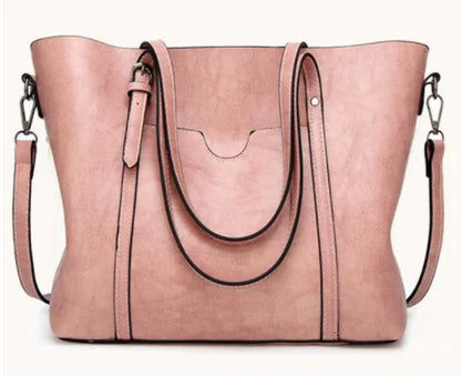 Vintage Waxed Leather Shoulder Tote Bag for Women