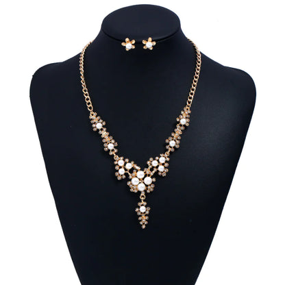 Pearl and Rhinestone Earring Necklace Set