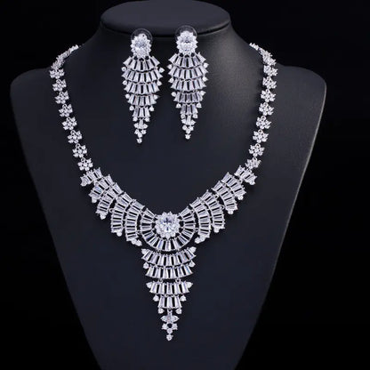 3A Zirconia Earring Necklace Bridal Set, Hypoallergenic
