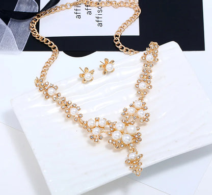 Pearl and Rhinestone Earring Necklace Set