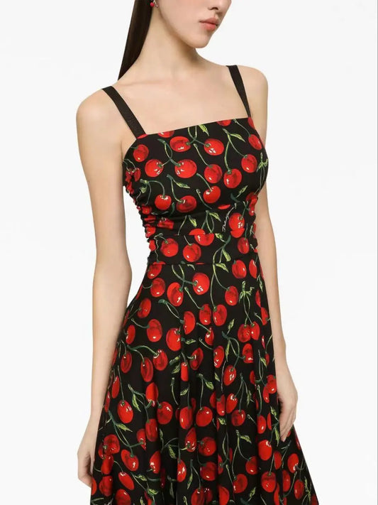 Floral Printed Cherry Belt Dress