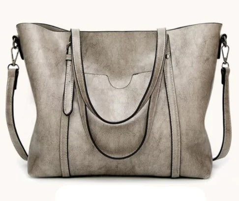 Vintage Waxed Leather Shoulder Tote Bag for Women