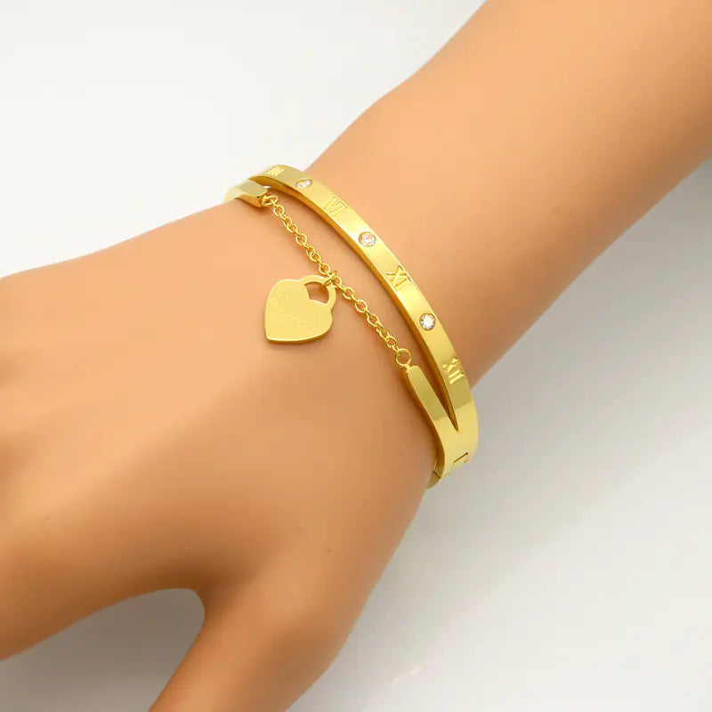 Heart-Shaped Bracelet and Bangle Set