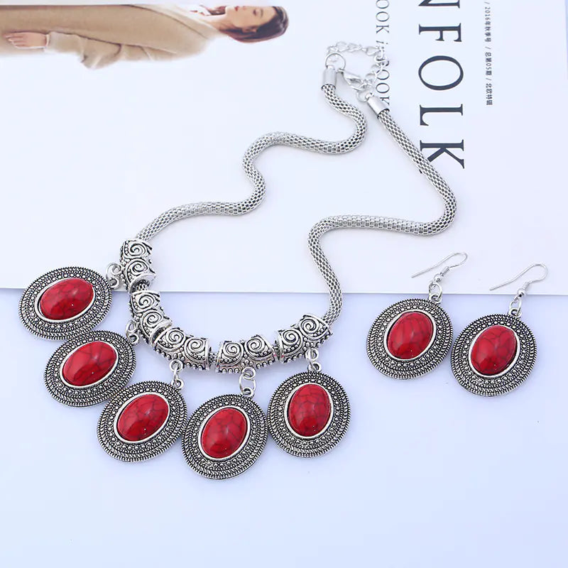 Fashionable Vintage Alloy Turquoise Necklace & Earring Set