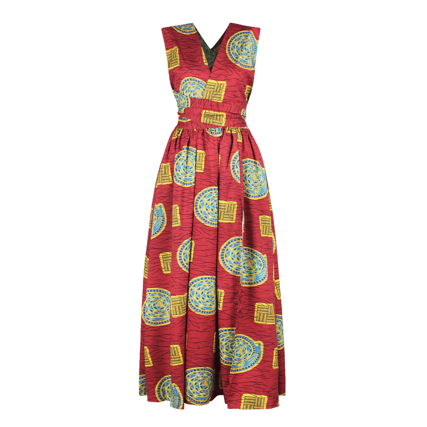 African Print High-Waist Irregular Dress with Slit