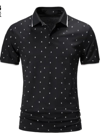 Men's Short Sleeve Guitar Print Polo Cotton T-Shirt