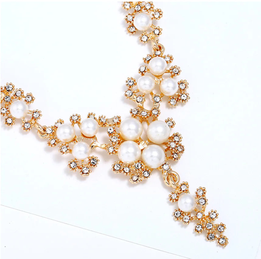 Pearl and Rhinestone Earring Necklace Set