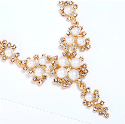 Pearl and Rhinestone Earring Necklace Set