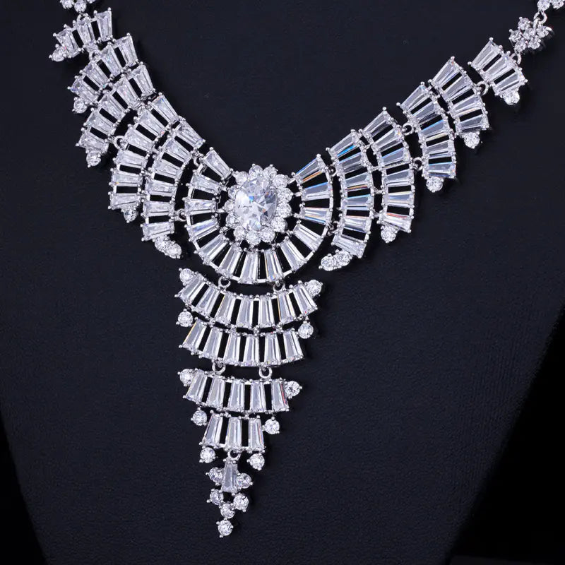 3A Zirconia Earring Necklace Bridal Set, Hypoallergenic