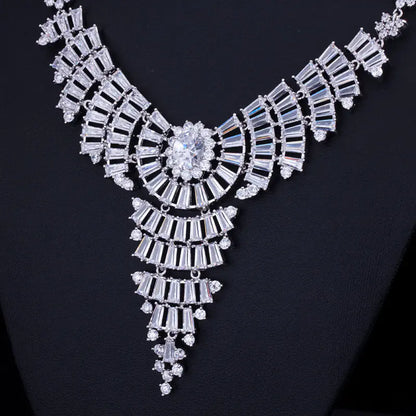 3A Zirconia Earring Necklace Bridal Set, Hypoallergenic