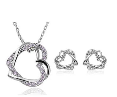 Custom Double Heart Necklace and Earring Set