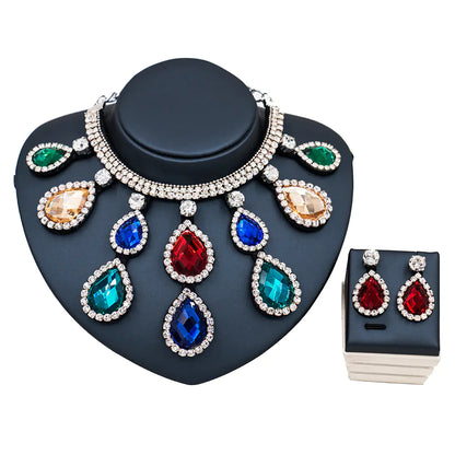 Colorful Exaggerated Bridal Necklace and Earring Set