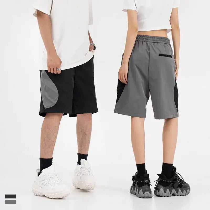 Mechanical Style Color-Blocked Elastic Cargo Pants