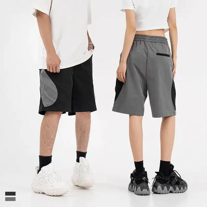 Mechanical Style Color-Blocked Elastic Cargo Pants