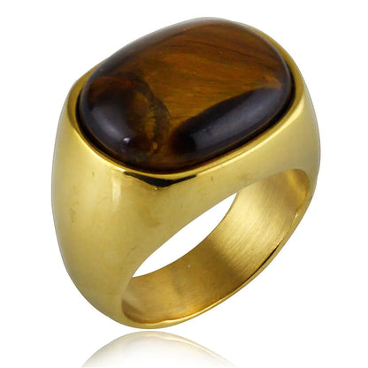 Tiger Eye Stone Ring, Titanium Steel Minimalist Ring