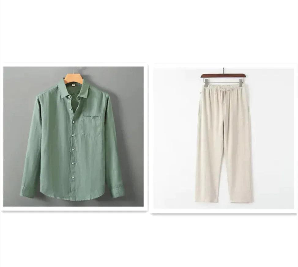 Men's Casual Linen Shirt with Loose Standing Collar