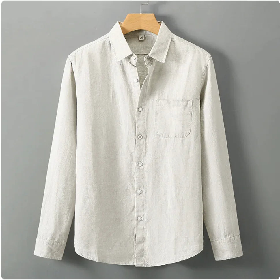 Men's Casual Linen Shirt with Loose Standing Collar