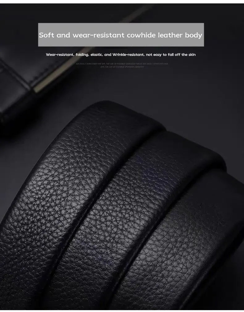 Men's Cowhide Leather Belt with Automatic Buckle