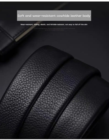 Men's Cowhide Leather Belt with Automatic Buckle