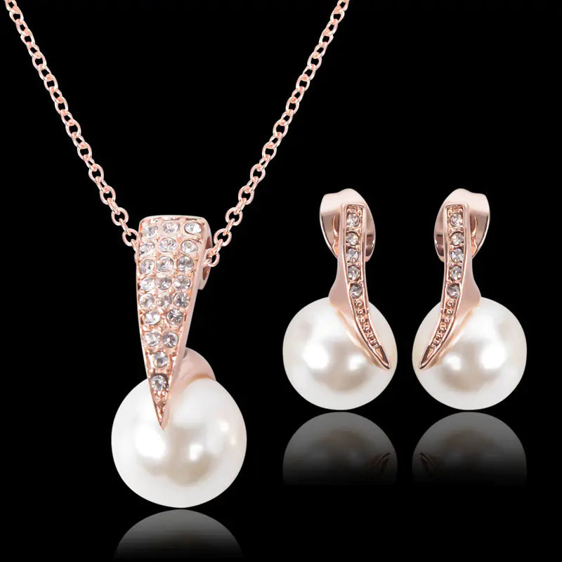 Bride Pearl and Rhinestone Necklace Earring Set