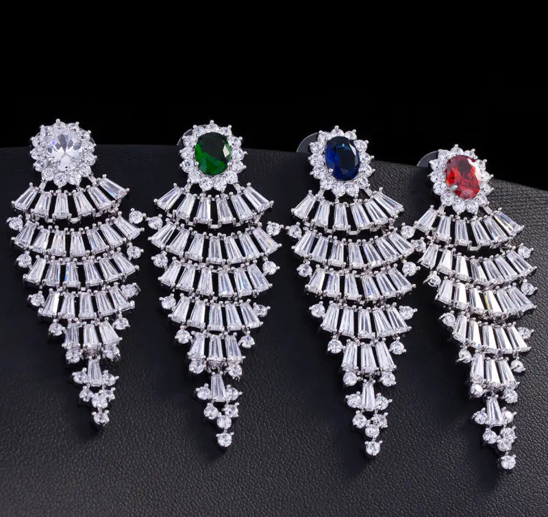 3A Zirconia Earring Necklace Bridal Set, Hypoallergenic