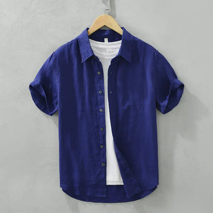 Men's Casual Loose Linen Short Sleeve Shirt - White