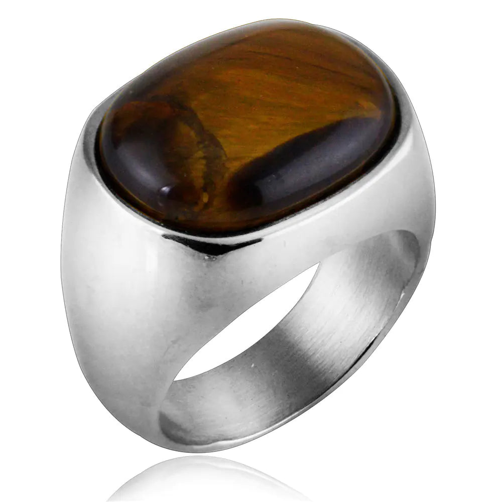 Tiger Eye Stone Ring, Titanium Steel Minimalist Ring