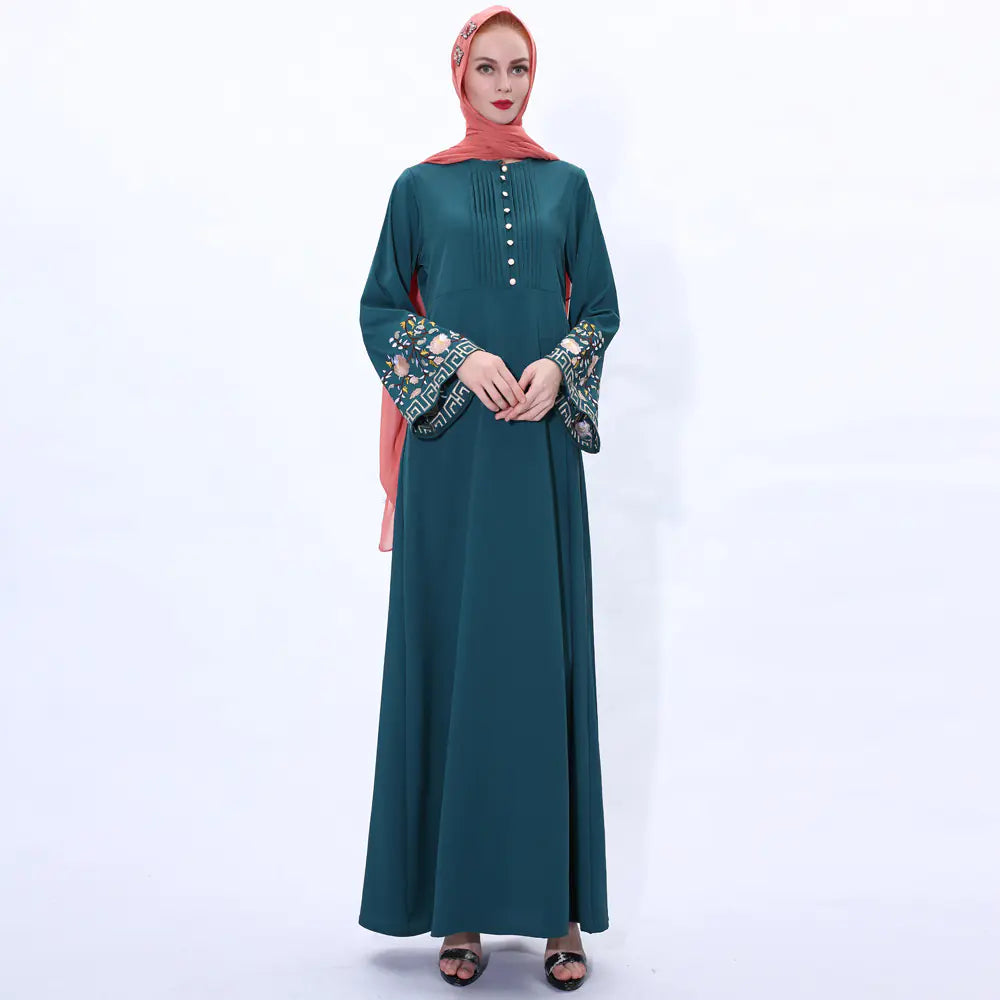 Vintage A-Line Abaya Dress with Bell Sleeves