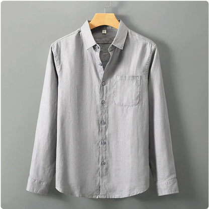 Men's Casual Linen Shirt with Loose Standing Collar