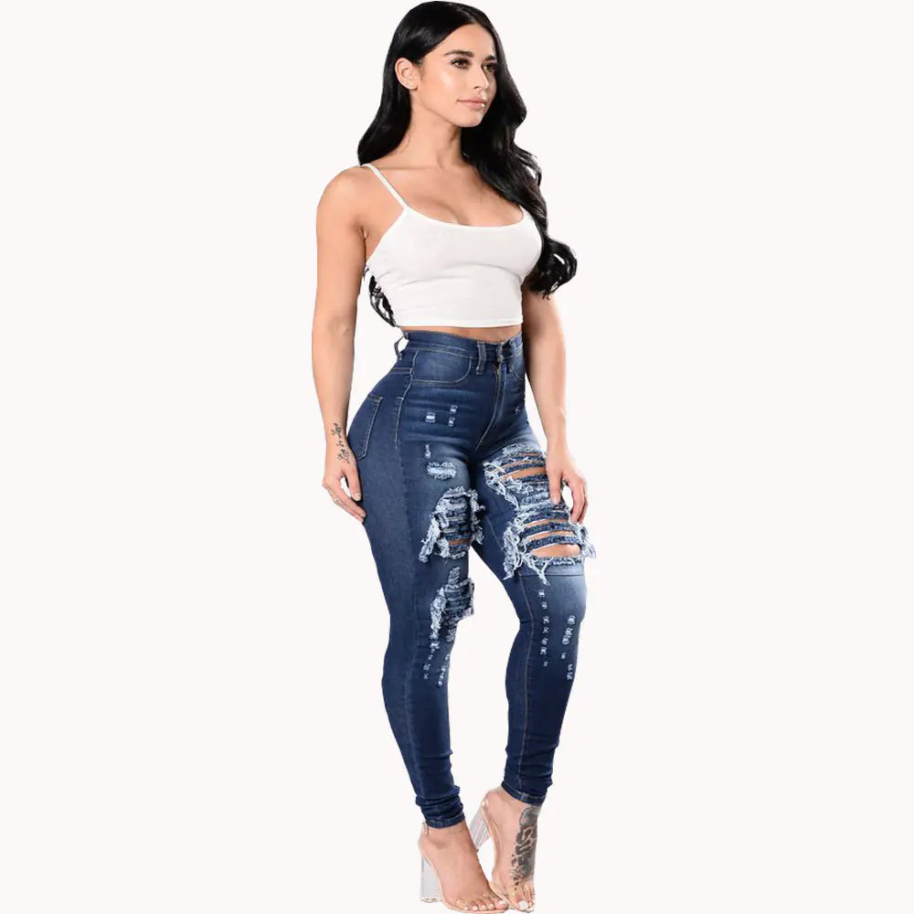 Women's Ripped Skinny Jeans - Stylish Denim Pants