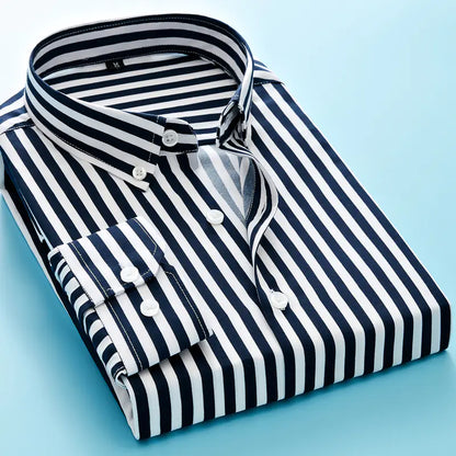 Men's Long Sleeve Striped Dress Shirt (Business Attire)