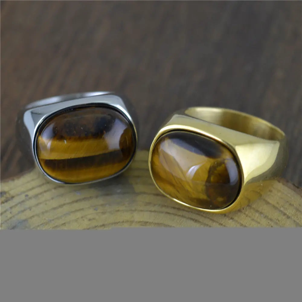 Tiger Eye Stone Ring, Titanium Steel Minimalist Ring