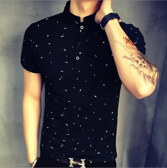 Men's Short Sleeve Guitar Print Polo Cotton T-Shirt