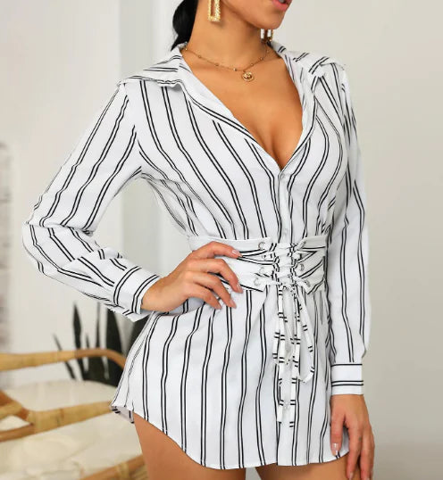Striped Casual Long Sleeve Shirt and Dress