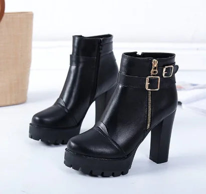 Women's Martin Boots - Winter Chunky Heeled Ankle Shoes