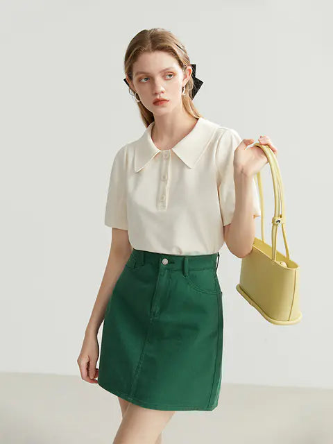 Loose Short Sleeve Cotton Polo T-Shirt for Women