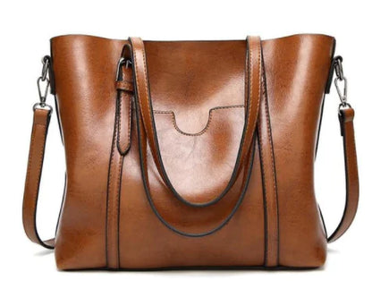 Vintage Waxed Leather Shoulder Tote Bag for Women