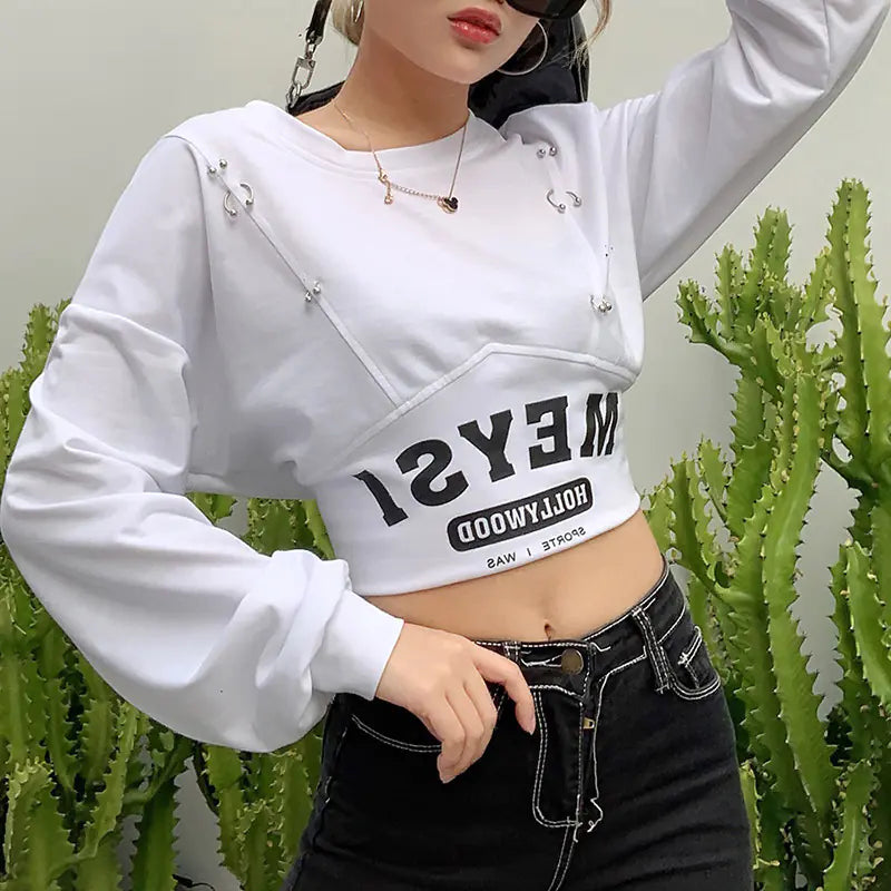 Autumn Winter Women's Letter Print Crop Top