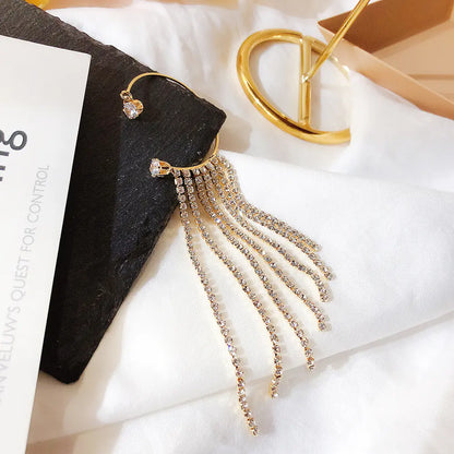 Exaggerated Rhinestone Tassel Earring Without Piercing