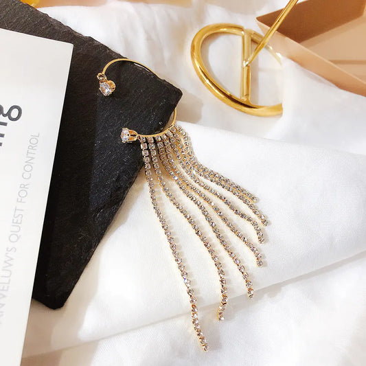 Exaggerated Rhinestone Tassel Earring Without Piercing