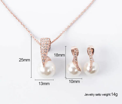 Bride Pearl and Rhinestone Necklace Earring Set