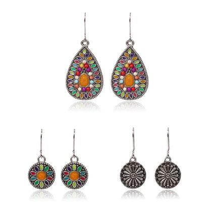 3 Pairs Alloy Drop Oil Beaded Women's Earrings