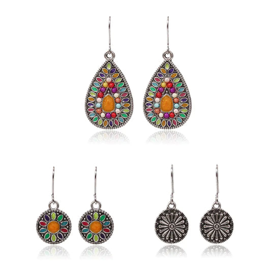 3 Pairs Alloy Drop Oil Beaded Women's Earrings