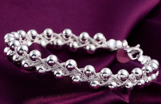 Luminous Hollow Inlaid Bracelet, Trendy Woven Silver Bangle