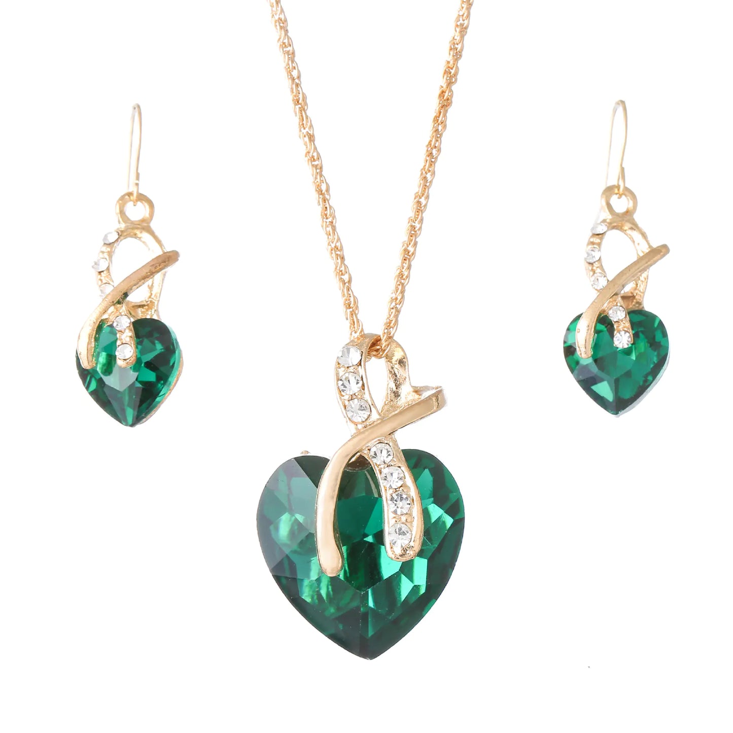 Austrian Crystal Heart Pendant Necklace Earring Set